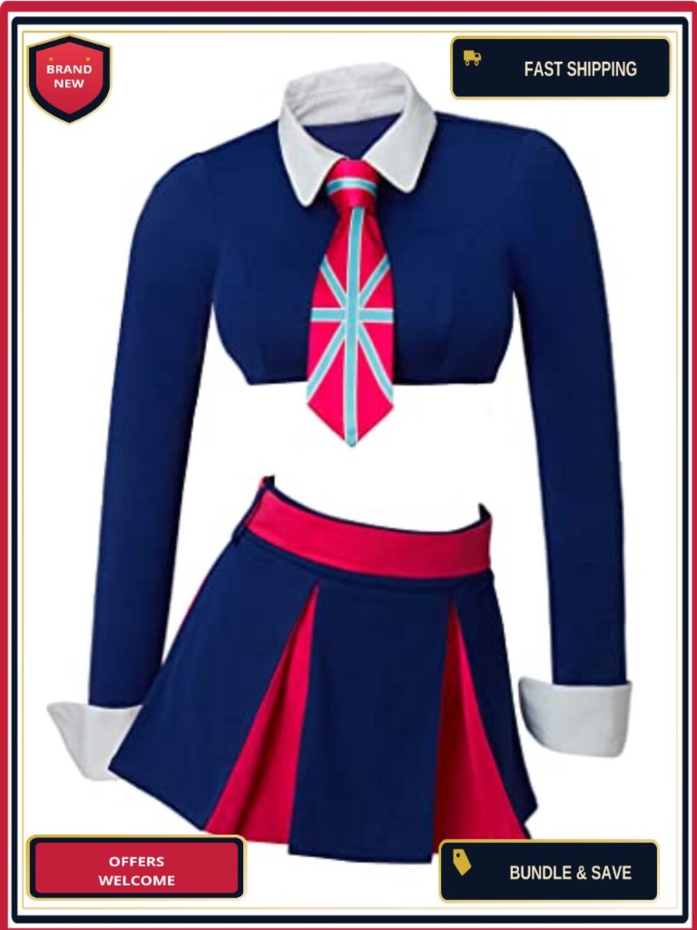 Fook Yu Fook Mi Costume Cosplay Schoolgirl Top Skirt Tie Belt Cheerleader